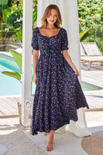 Load image into Gallery viewer, Aaliyah Navy Floral Puff Sleeve Maxi Dress