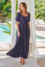 Load image into Gallery viewer, Aaliyah Navy Floral Puff Sleeve Maxi Dress