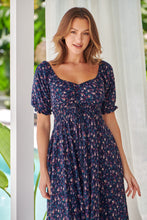 Load image into Gallery viewer, Aaliyah Navy Floral Puff Sleeve Maxi Dress