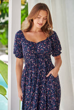 Load image into Gallery viewer, Aaliyah Navy Floral Puff Sleeve Maxi Dress