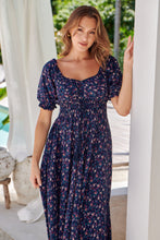 Load image into Gallery viewer, Aaliyah Navy Floral Puff Sleeve Maxi Dress