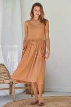 Load image into Gallery viewer, Orchid Linen Torn Trim Pocket Caramel Midi Dress