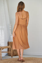 Load image into Gallery viewer, Orchid Linen Torn Trim Pocket Caramel Midi Dress