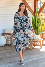 Load image into Gallery viewer, Viviano Long Sleeve Black Floral Chiffon Evening Dress