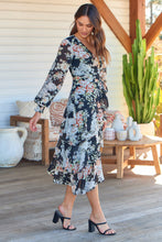 Load image into Gallery viewer, Viviano Long Sleeve Black Floral Chiffon Evening Dress
