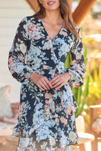 Load image into Gallery viewer, Viviano Long Sleeve Black Floral Chiffon Evening Dress
