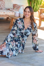 Load image into Gallery viewer, Viviano Long Sleeve Black Floral Chiffon Evening Dress