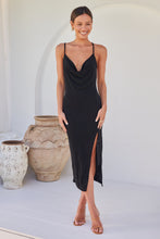 Load image into Gallery viewer, Slinky Black Cowl Neck Evening Dress