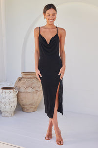 Slinky Black Cowl Neck Evening Dress