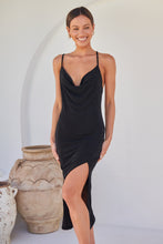 Load image into Gallery viewer, Slinky Black Cowl Neck Evening Dress