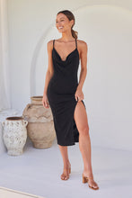 Load image into Gallery viewer, Slinky Black Cowl Neck Evening Dress