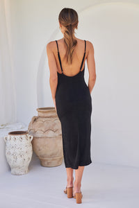 Slinky Black Cowl Neck Evening Dress