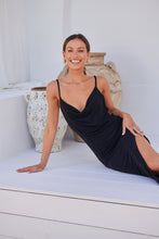Load image into Gallery viewer, Slinky Black Cowl Neck Evening Dress