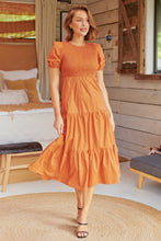 Load image into Gallery viewer, Edna Rust Shirred Bust Tiered Maxi Dress
