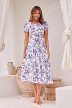 Load image into Gallery viewer, Kai Blue Print Backless Short Sleeve Dress