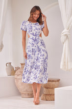 Load image into Gallery viewer, Kai Blue Print Backless Short Sleeve Dress