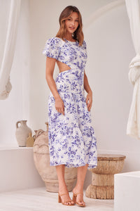 Kai Blue Print Backless Short Sleeve Dress
