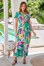 Load image into Gallery viewer, Rai Collared Green/Lime/Pink Printed Button Front Dress