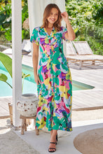 Load image into Gallery viewer, Rai Collared Green/Lime/Pink Printed Button Front Dress
