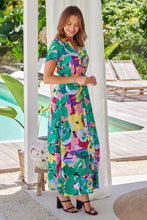Load image into Gallery viewer, Rai Collared Green/Lime/Pink Printed Button Front Dress