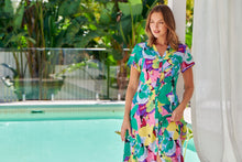 Load image into Gallery viewer, Rai Collared Green/Lime/Pink Printed Button Front Dress