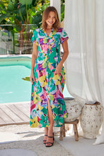 Load image into Gallery viewer, Rai Collared Green/Lime/Pink Printed Button Front Dress