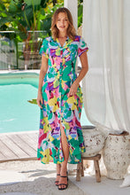 Load image into Gallery viewer, Rai Collared Green/Lime/Pink Printed Button Front Dress