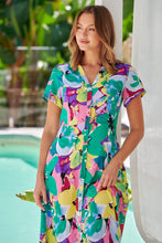 Load image into Gallery viewer, Rai Collared Green/Lime/Pink Printed Button Front Dress
