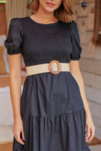 Load image into Gallery viewer, Edna Black Shirred Bust Tiered Maxi Dress