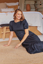 Load image into Gallery viewer, Edna Black Shirred Bust Tiered Maxi Dress