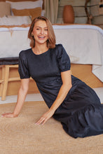 Load image into Gallery viewer, Edna Black Shirred Bust Tiered Maxi Dress