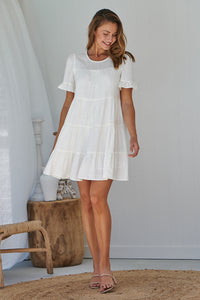 Nia Tiered Cream Linen Smock