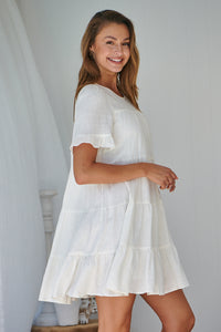Nia Tiered Cream Linen Smock