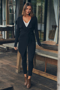 Sylvia Black Drape Tie Waist Cardigan