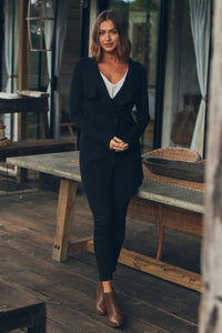Sylvia Black Drape Tie Waist Cardigan