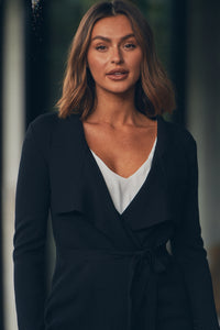 Sylvia Black Drape Tie Waist Cardigan