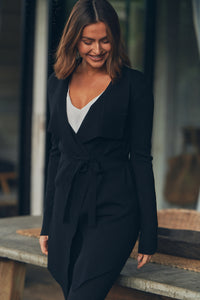 Sylvia Black Drape Tie Waist Cardigan