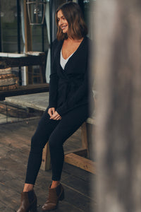 Sylvia Black Drape Tie Waist Cardigan