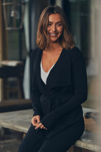 Sylvia Black Drape Tie Waist Cardigan