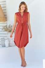 Load image into Gallery viewer, Alma Midi Rust Linen Look Zip Front Dress