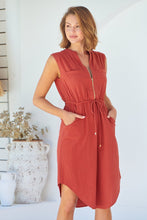 Load image into Gallery viewer, Alma Midi Rust Linen Look Zip Front Dress