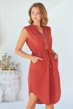 Load image into Gallery viewer, Alma Midi Rust Linen Look Zip Front Dress