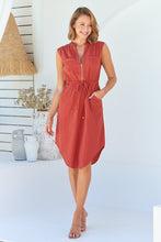 Load image into Gallery viewer, Alma Midi Rust Linen Look Zip Front Dress