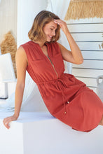 Load image into Gallery viewer, Alma Midi Rust Linen Look Zip Front Dress