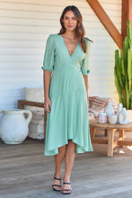 Load image into Gallery viewer, Elloise Green 3/4 Length Sleeve Wrap Maxi Dress