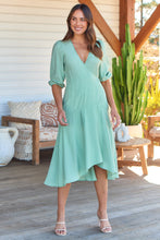 Load image into Gallery viewer, Elloise Green 3/4 Length Sleeve Wrap Maxi Dress