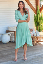 Load image into Gallery viewer, Elloise Green 3/4 Length Sleeve Wrap Maxi Dress