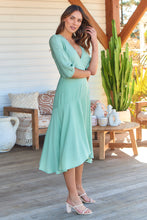 Load image into Gallery viewer, Elloise Green 3/4 Length Sleeve Wrap Maxi Dress