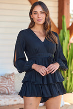 Load image into Gallery viewer, Minerva Layered Cross over Black Long Sleeve Playsuit