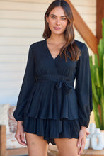 Load image into Gallery viewer, Minerva Layered Cross over Black Long Sleeve Playsuit
